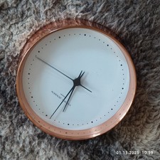 Wanduhr, Georg Jensen Denmark,  22cm Durchmesser, Kupferfarben, Junghans Werk