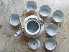 7 teiliges Tee-Service Teeservice Geschirr japanisches Gras Keramik handbemalt