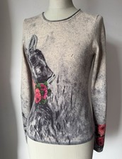 Zaubermasche Strick Pulli Wolle Kaschmir Tracht Grau Beige Steinchen S 36