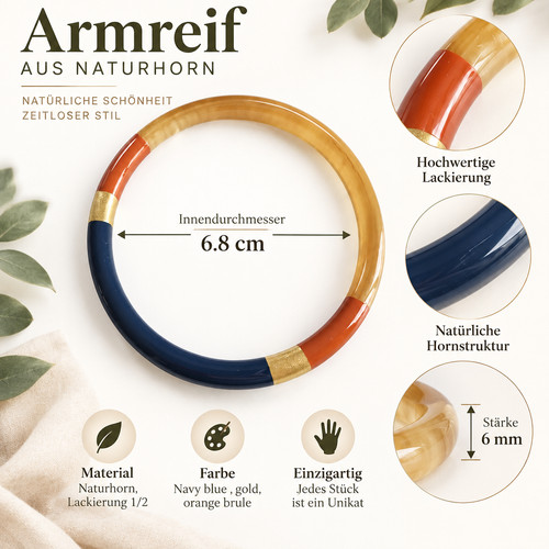 Armreif aus naturhorn - armreif, navyblau
