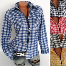 Karo Bluse Damenbluse Karohemd Kariert Langarm Western Blusen 34 36 38  XS S M 