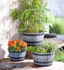 Pflanzkübel Eimer 3er Set  Barrel im Holz Look - Pflanzgefäß, Blumentopf -