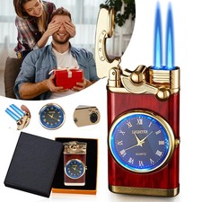 Feuerzeug Gas mit Uhr Luxus Geschenk Design Luxus Feuerzeug Modus Blaue Flamme
