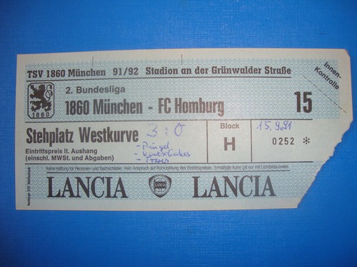 Ticket 1860 münchen fc - 91/92,