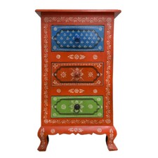 Kommode mit Schubladen Indien Nachtkonsole Schränkchen Rot Bunt Cowo 75 cm 