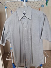 Finest Tailor  Herrenhemd blau-weiss gestreift Gr. 42 kurzarm, bügelfrei