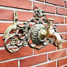 Gartenschlauchhalter mit Wasserhahn Gusseisen Messing Schlauchhalter Wandmontage