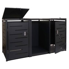 B-Ware 2er Mülltonnenverkleidung mit Brennholzregal MCW-E83, 80kg, anthrazit