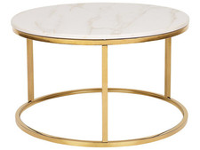 Couchtisch Marmor Optik beige Metallgestell Edelstahl gold rund  70 cm Coral