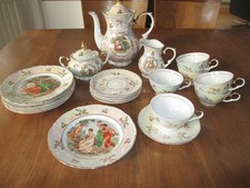 Kahla Porzellan Kaffeeservice 20 Teile perlmutt irisierend Nymphen Goldrand