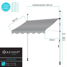 Markise Balkonmarkise Klemmmarkise Balkonmarkise Sonnenmarkise 350cm