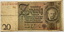 Deutsches Reich 20 Mark 1929 Papiergeld Banknoten Geldschein echt gelaufen 