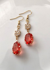 Ohrringe "Zirkonia-Blume", Anhänger Glassteine rot -orange, Unikat, Handmade ?