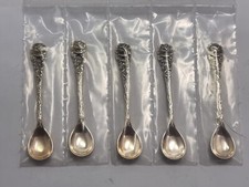 5 Stk. Saliere / Salz Löffel Silber 835 punziert ALBO Ungenutzt ! Rose Dekor