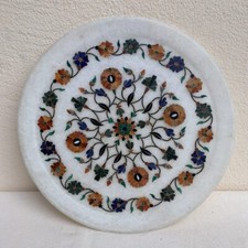 Platte Steinintarsien Halbedelsteine Marmor Teller Handarbeit intarsiert Blumen