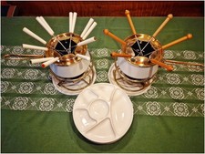 GIEN 6 Fondueteller weiß Frankreich Fonduetöpfe 18 Gabeln