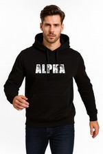 Herren Hoodie Schwarz mit ALPHA Aufdruck – Kapuzenpullover Fitness Streetwear
