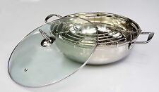 B-Ware Edelstahl Wok Topf Ø 32 cm + Glasdeckel + Abtropfgitter Grill Grillrost
