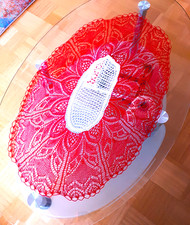 Tischläufer rot weiß 84 x 50 cm gestrickt Handarbeit Vintage aus den 80 ern