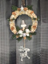  Adventsgesteck Türkranz Weihnachtsgesteck Handmade Kunsttanne silber 26  cm 