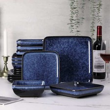 Geschirr Set Steingut blau Tafelservice 4, 8, 12 Personen 16/32/48-tlg. stern