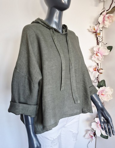 Leinenbluse mit kapuze oliv - leinenbluse,