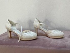 Brautschuhe, Gr. 40, Satin/Spitze, Creme/Ivory, 8cm-Absatz