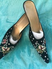 Pantoletten - Schwarz - Samt -