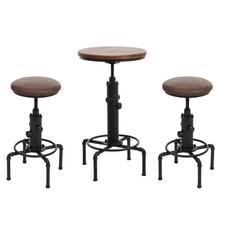 B-Ware Set Bartisch + 2x Barhocker MCW-N23, Industrial Kunstleder, braun-schwarz