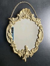 VINTAGE ovaler Wandspiegel 27cm Lang Kette Messing Engel Oval Jugendstil