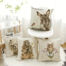 4 Stück Set Kissenhüllen Tiere Murmeltier Alpaka Esel Maus Kissenbezüge 45x45 cm