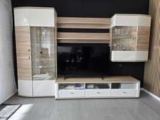 Moderner Wohnzimmerschrank Ca 3,10 Meter Weiss/Holz mit Vitrinen