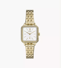 Fossil Colleen Damenuhr Gold – Edelstahl, Strasslünette, Quarz 3-Zeiger, NEU