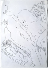 Zeichnung Federzeichnung Tinte Gruppe Akt Erotik Menschen Edvard Frank Nachlass