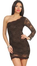 Damen Minikleid Cocktailkleid Abendkleid Spitze One Shoulder Partykleid 34/36