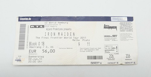 Iron maiden konzertkarte - maiden,