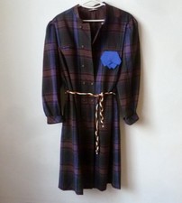 Markwald Vintage Kleid Gr. 46 mit Gürtel 100% Schurwolle gefüttert Winter Karo