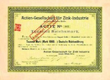  AG für Zink-Industrie Grillo Oberhausen Gründeraktie 1894 Duisburg Mülheim NRW