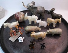 14 Edelstein Speckstein Onyx Glas Tier Figuren Konvolut Marmor für Sammler