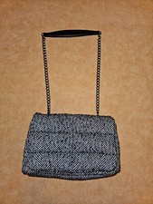 Zara Tasche Schultertasche Puffer bag Tweed Stoff schwarz weiß Damen Mädchen
