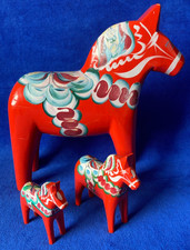 3 x Pferd Akta Dalahemslojd Dala Pferd Rot Schweden Darlana Groß