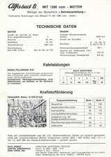 ALFA ROMEO Alfsud TI 1286 ccm Motor Beilage Broschüre Betriebsanleitung 1977