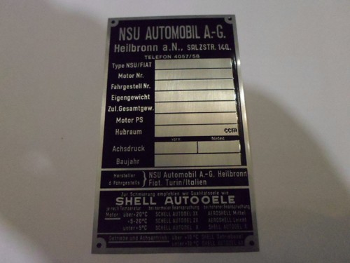 Typenschild nsu fiat neckar - fiat,