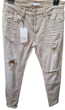 Zara Damen Jeans Hose zerrissene Jeans Skinny Ripped Beige Gr. 42