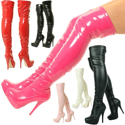 Damen schwarz rot overknee - rot,