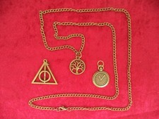 3x Anhänger + Kette bronzefarben "Baum des Lebens" "Harry Potter" "Uhr" NEU