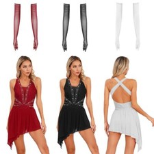 Frauen Outfit Gymnastik Tanzbekleidung Tanz Setzen Mit Langen Handschuhen Netz