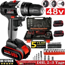 Mit 2 Akkus Ladegerät 48VF Akkuschrauber Set Schlagbohrschrauber Bohrmaschine