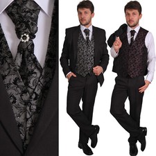 Anzug Bräutigam Hochzeit Slim Fit Slimline Herren 5 Teiler Zier-Stein Weste Hose