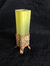 kleine Jugendstil Glasvase mit Messingmontur feuervergoldet - Frankreich um 1915